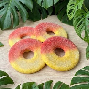 Sour Gummy Ring Coaster Set - Cork Backing - Set of 4 - Red & Yellow